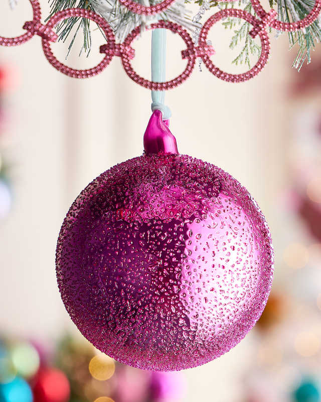 Fuchsia Beaded Glass Sphere Christmas Ornament